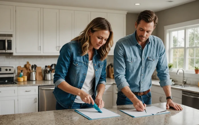 Family planning a deep clean in a bright kitchen